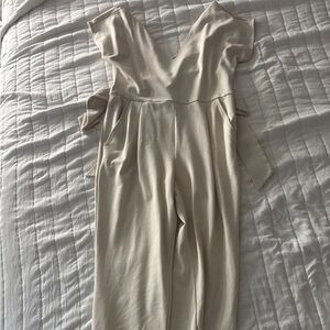 Express Cream V-Neck Jumpsuit